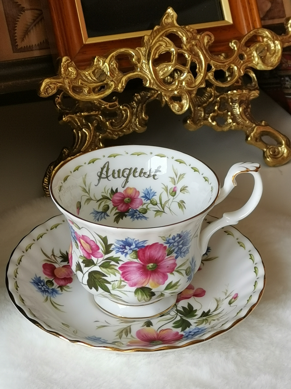 Royal Albert August Floral Bone China Cup & Saucer - "Poppy"